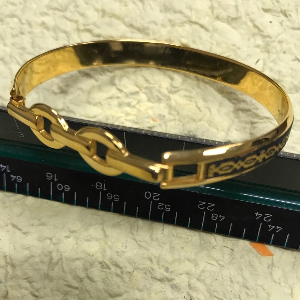 Damascene Bracelet Real Gold Inlay and Cable Gold Tone Metal Chain Sides EVC